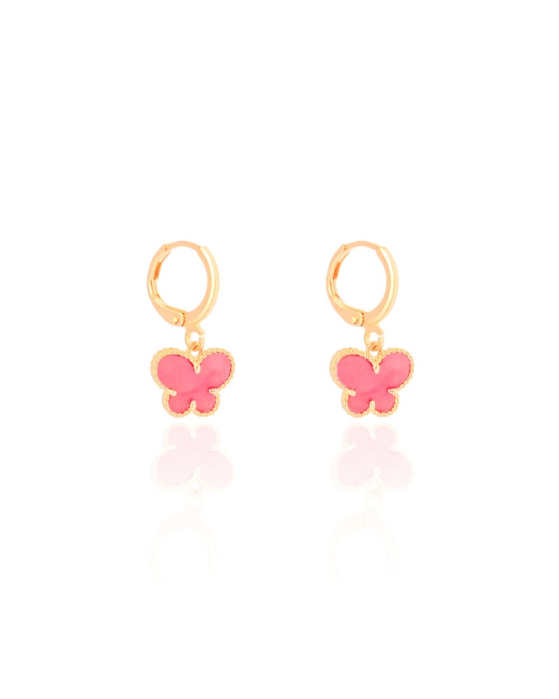 Brinco Infantil Argola Borboleta Rosa 2.4 cm Banhado a Ouro 18K