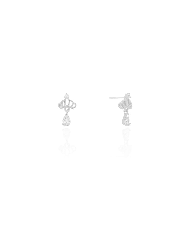 Brinco Infantil Coroa Gota Cristal Ródio Branco