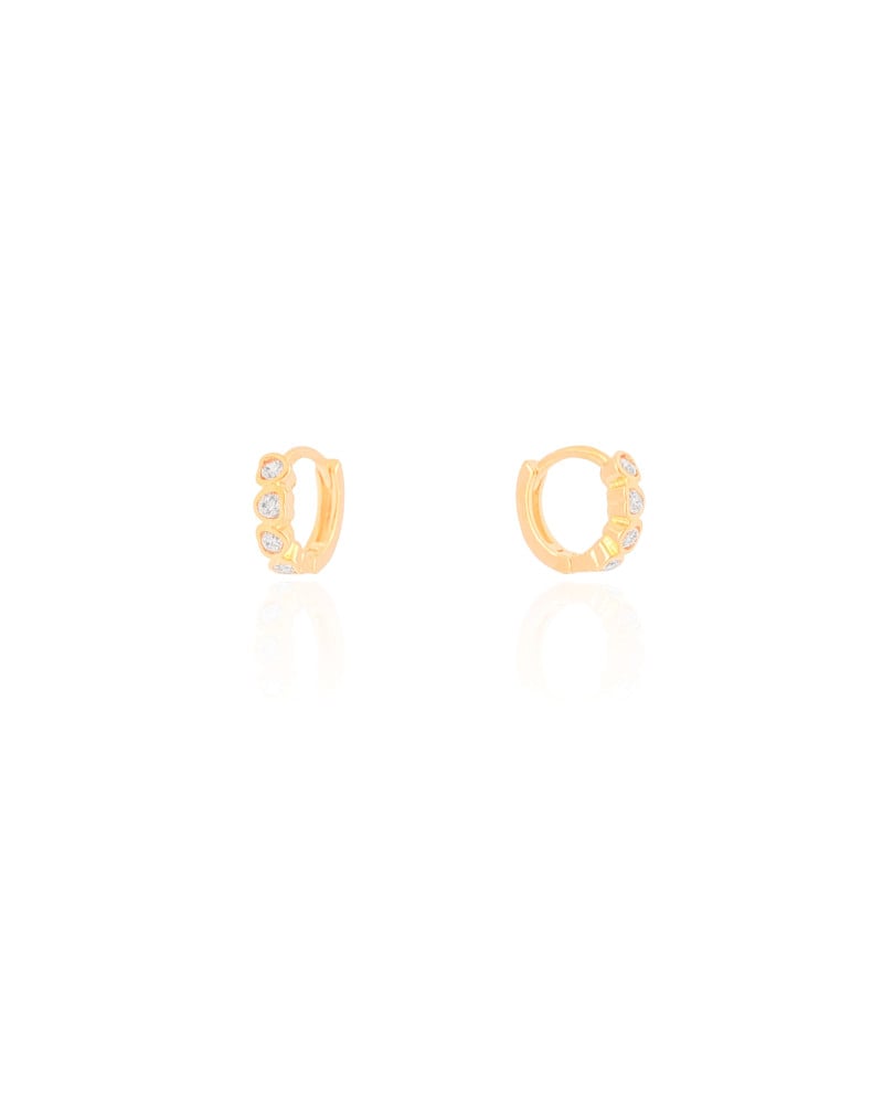 Brinco Argola Infantil Corações Cravejado Cristal 1.0 cm Banhado a Ouro 18K