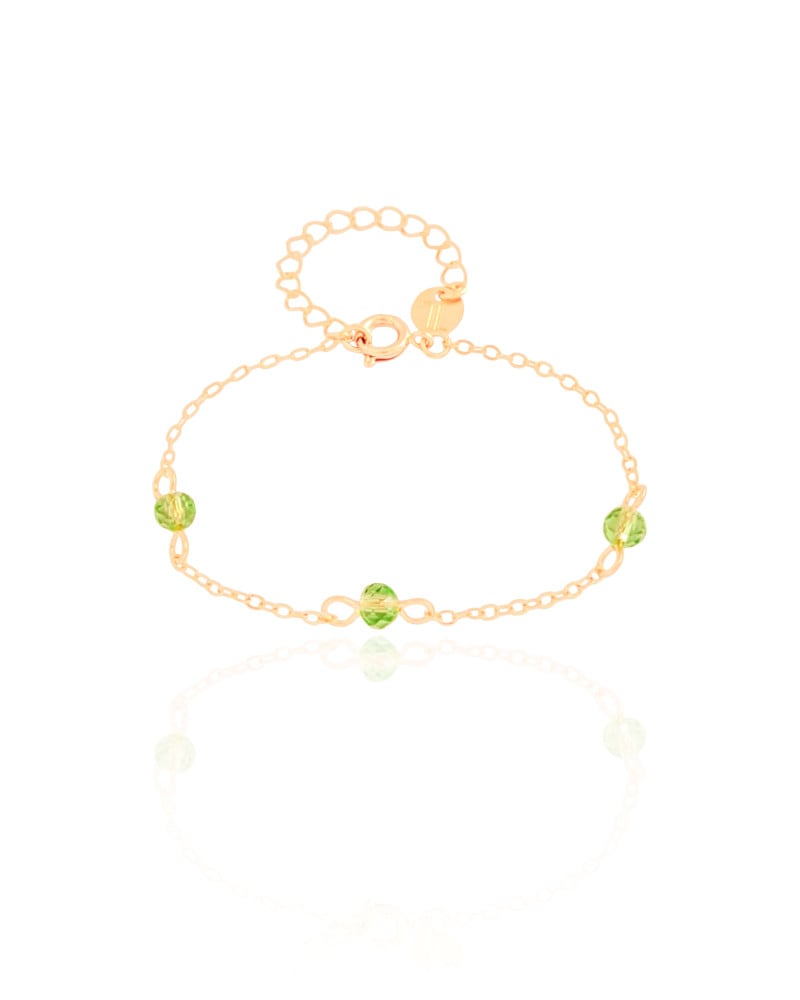 Pulseira Infantil Elos Cristais Ligth Green 4 mm Banhado a Ouro 18K