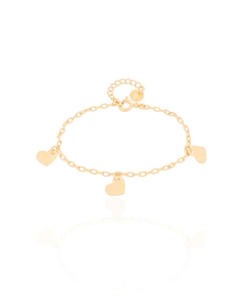 Pulseira Infantil Elos Corações Lisos Banhado a Ouro 18K