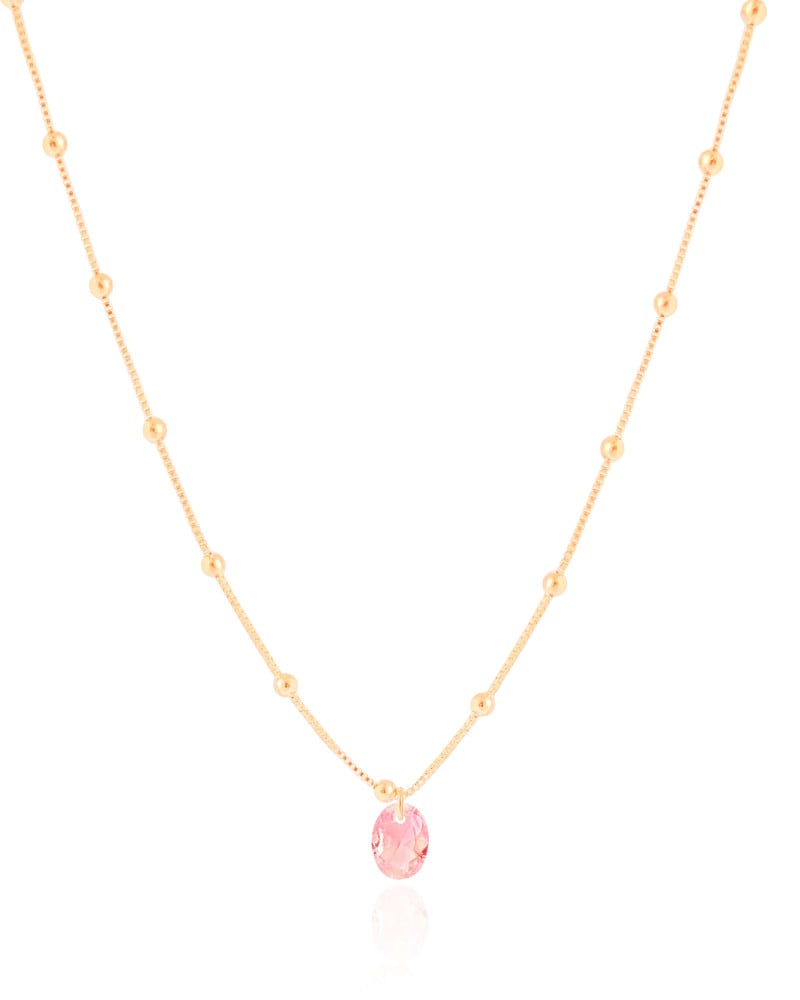 Gargantilha Infantil Bolinhas Cristal Oval Safira Rosa Banhado a Ouro 18K - 30 cm