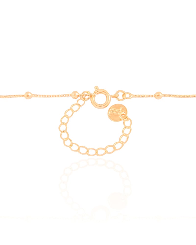 Gargantilha Infantil Bolinhas Cristal Oval Safira Rosa Banhado a Ouro 18K - 30 cm
