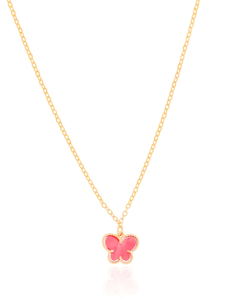 Gargantilha Infantil Elos Borboleta Rosa Banhado a Ouro 18K - 30 cm