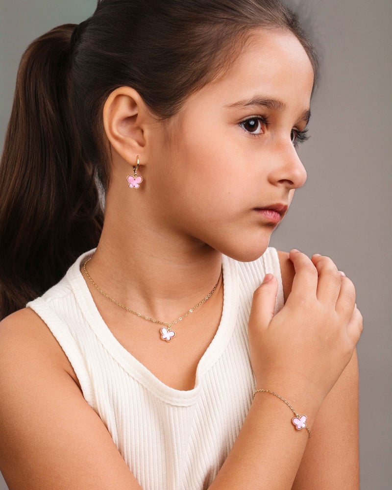 Gargantilha Infantil Elos Borboleta Rosa Banhado a Ouro 18K - 30 cm