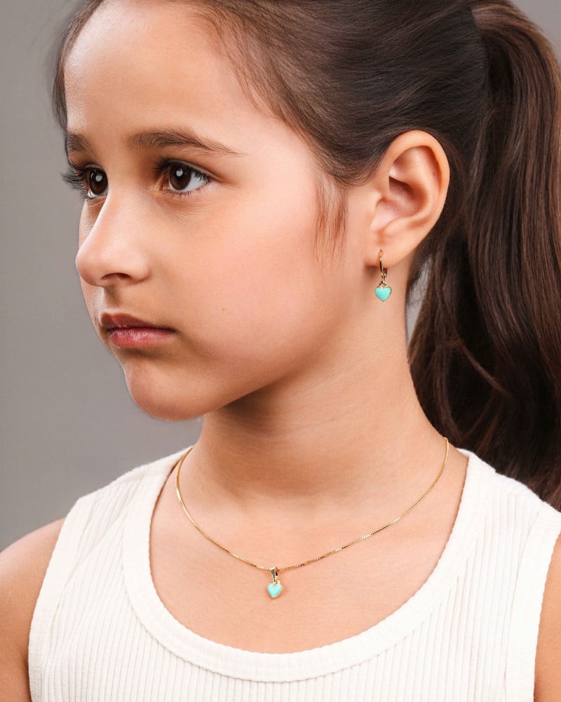 Gargantilha Infantil Coração Verde 7 mm Banhado a Ouro 18K - 35 cm