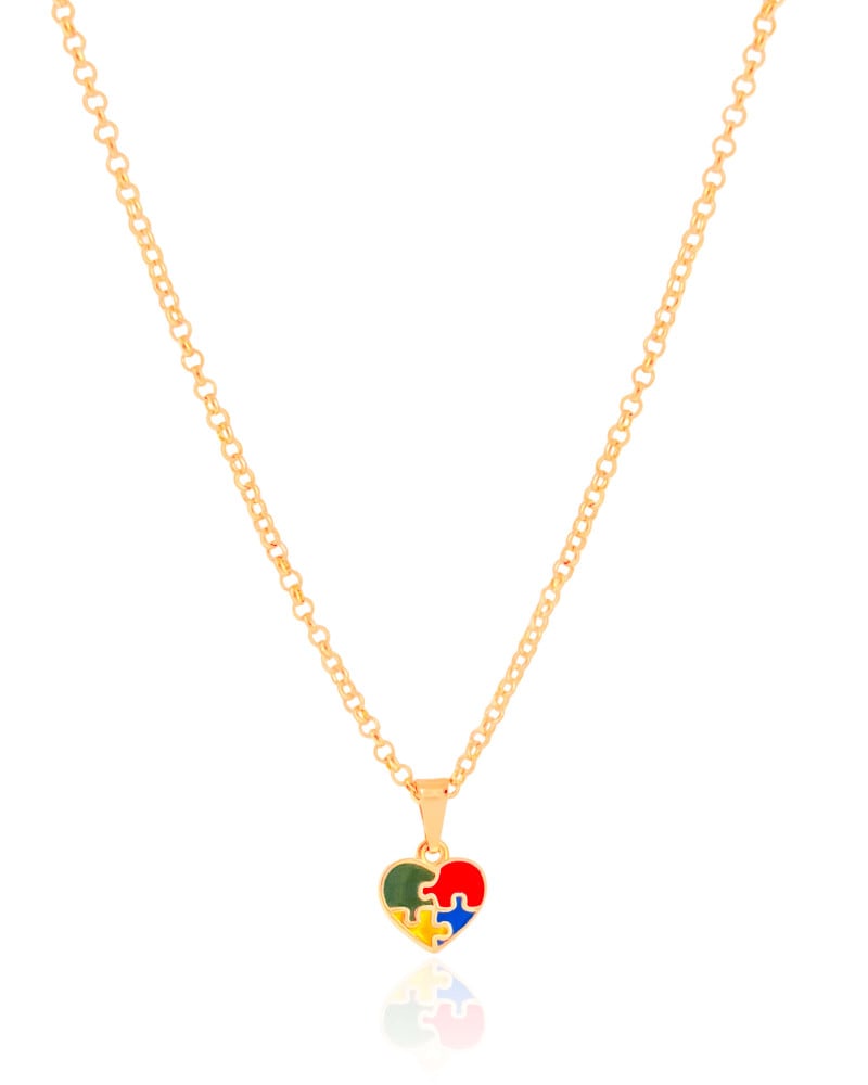 Gargantilha Infantil Elos Coração Autismo 9 mm Banhado a Ouro 18K - 45 cm