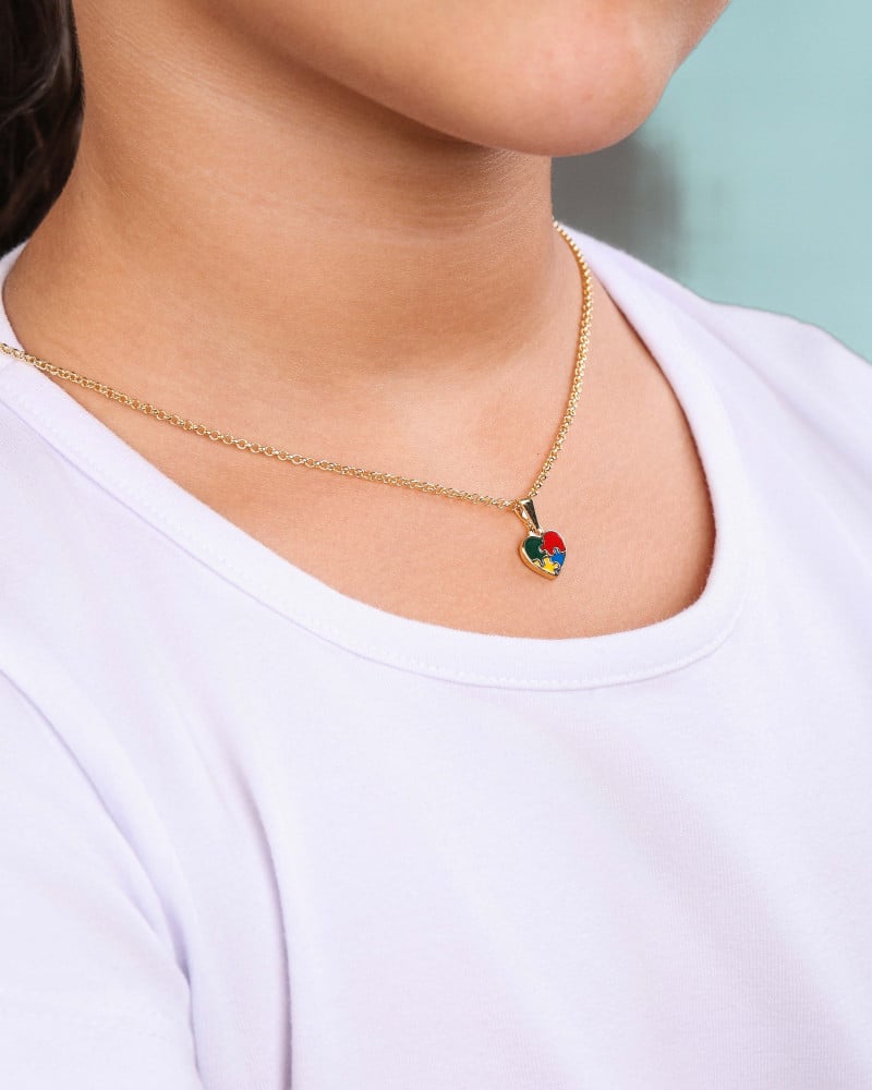 Gargantilha Infantil Elos Coração Autismo 9 mm Banhado a Ouro 18K - 45 cm