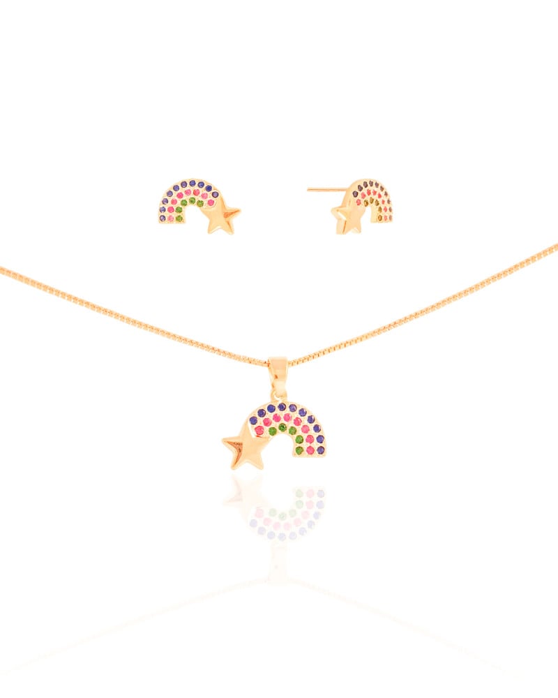 Conjunto Infantil Arco-Íris Banhado a Ouro 18K