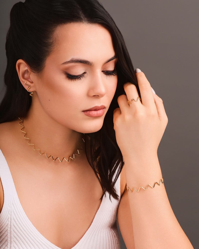 Anel Ajustável Zig Zag Tamanho G Banhado a Ouro 18K