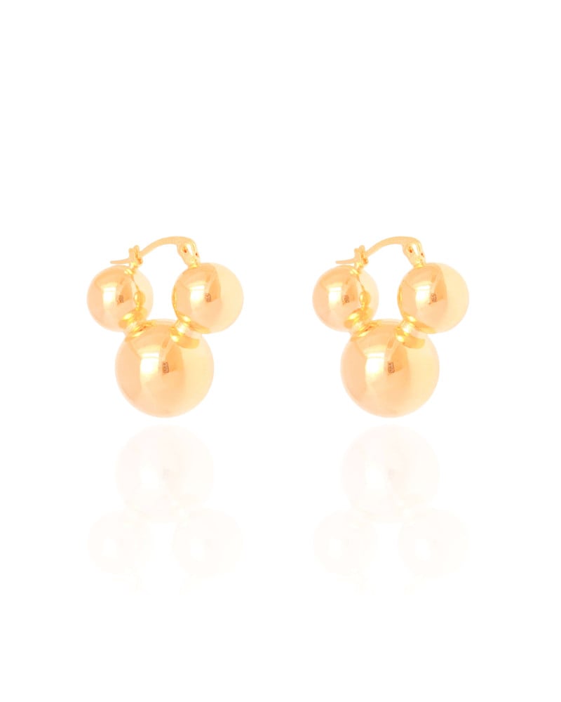 Brinco Argola Fecho Italiano Bolas Lisas 2.5 cm Banhado a Ouro 18K