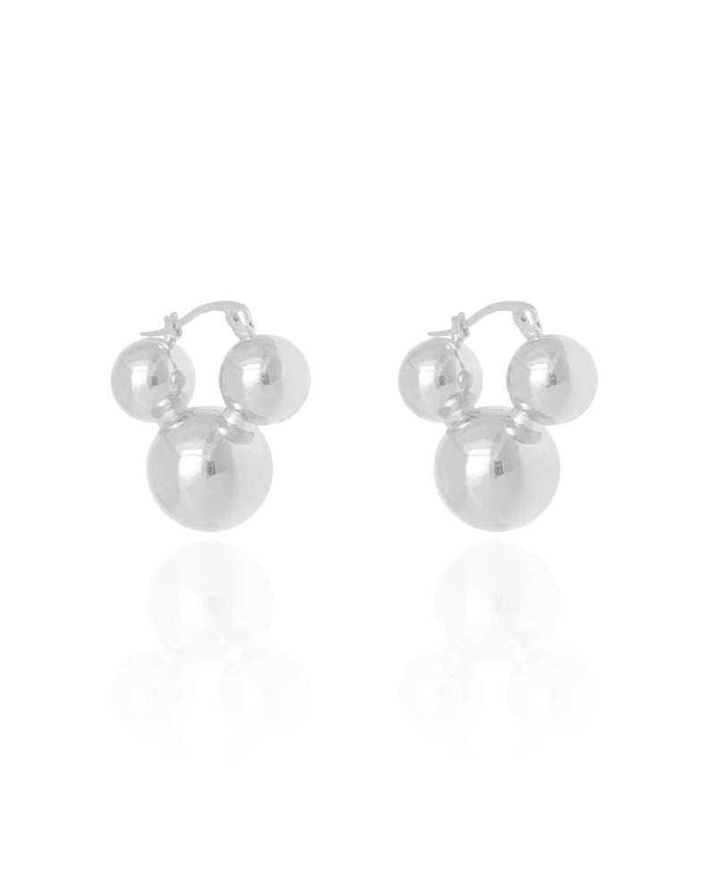 Brinco Argola Fecho Italiano Bolas Lisas 2.5 cm Ródio Branco
