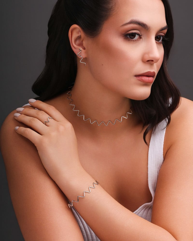 Bracelete Fio Zig Zag 2 mm Ródio Branco