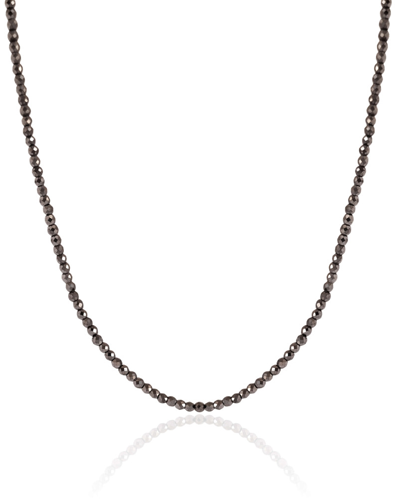 Choker Hematita Grafite 2 mm Ródio Branco