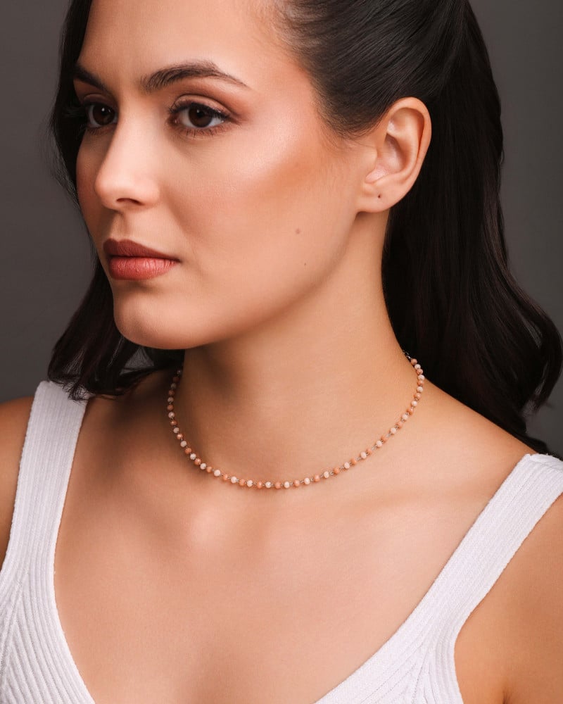 Choker Bolinhas Pêssego e Salmão 3 mm Ródio Branco
