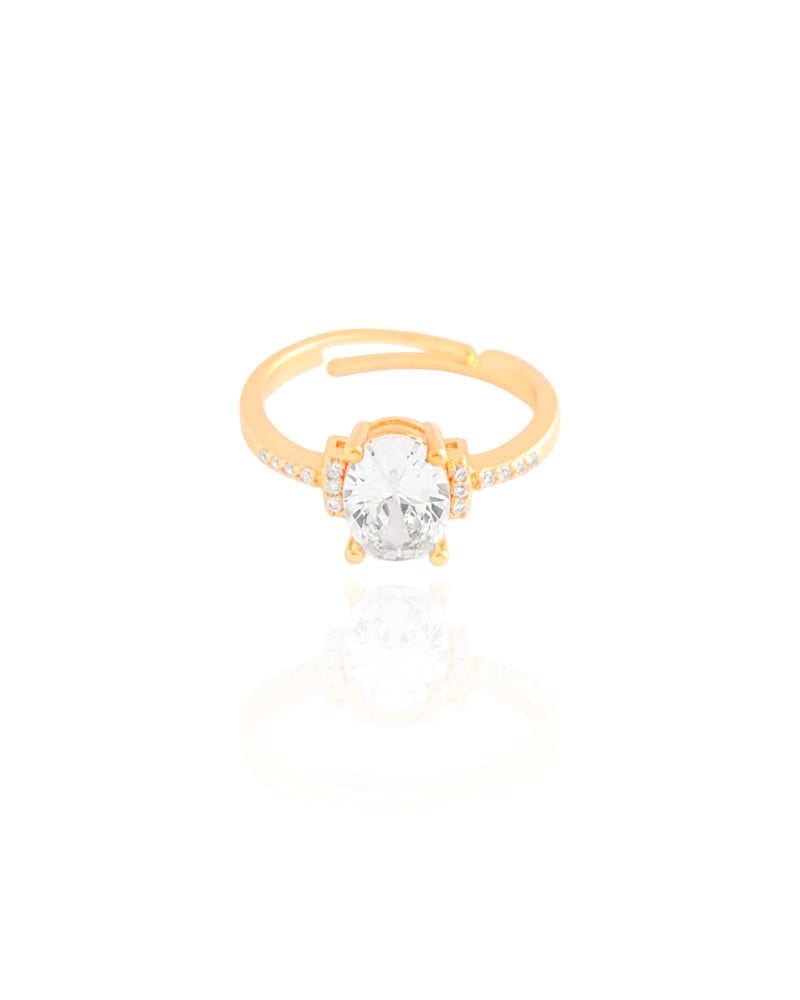 Anel Ajustável Cravejado Oval Cristal Tamanho Único Banhado a Ouro 18K