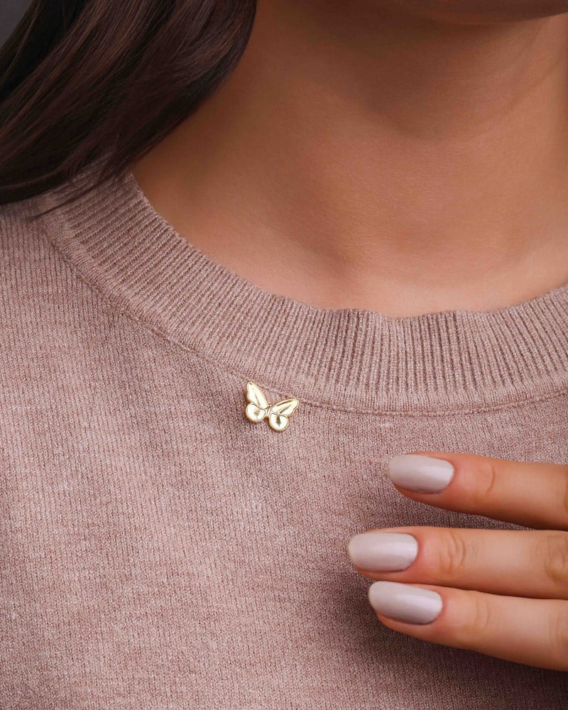 Broche Borboleta Lisa 1.0 cm Banhado a Ouro 18K