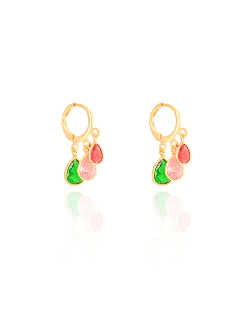 Brinco Argola Click Gotas Coloridas 2.5 cm Banhado a Ouro 18K