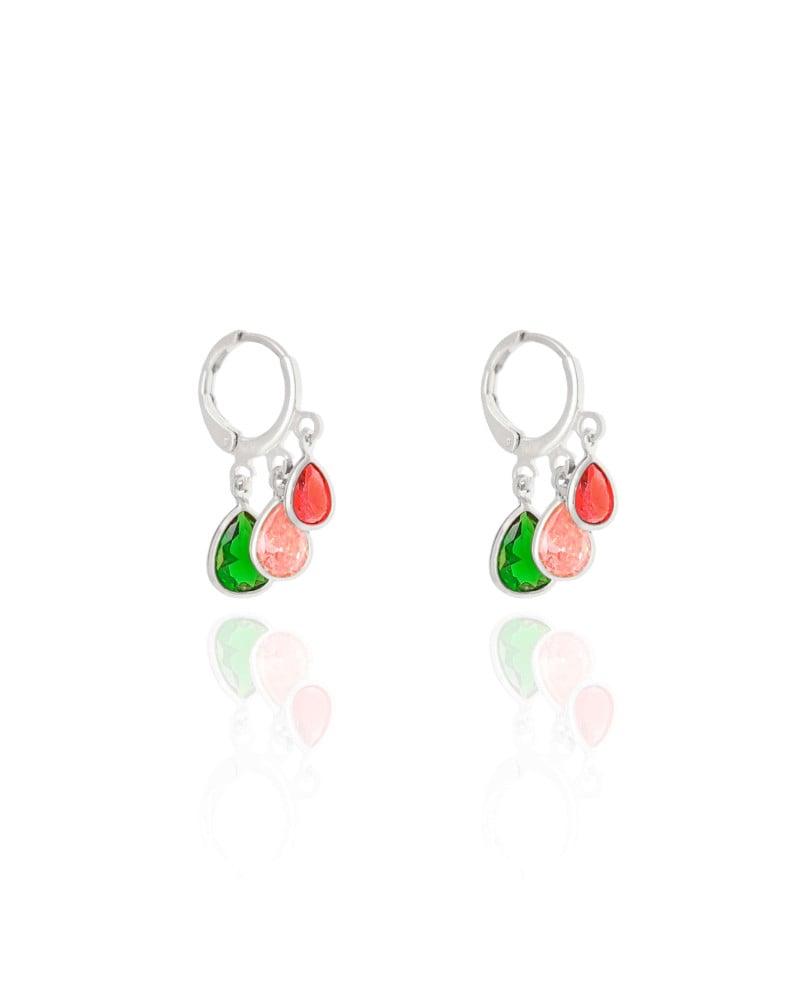 Brinco Argola Click Gotas Coloridas 2.5 cm Ródio Branco