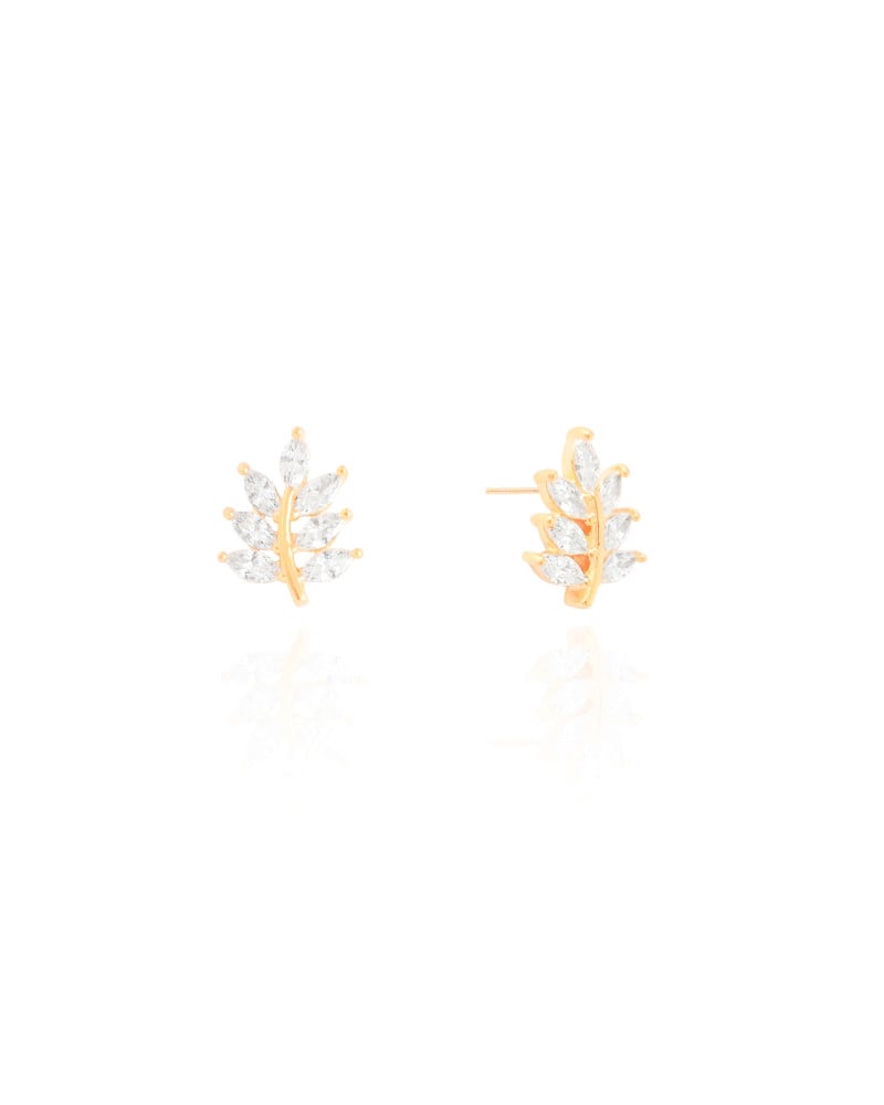 Brinco Folha Cristal 1.5 cm Banhado a Ouro 18K