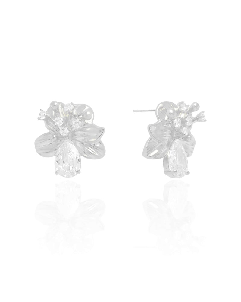 Brinco Flor Gota Pontos de Luz Cristal Ródio Branco