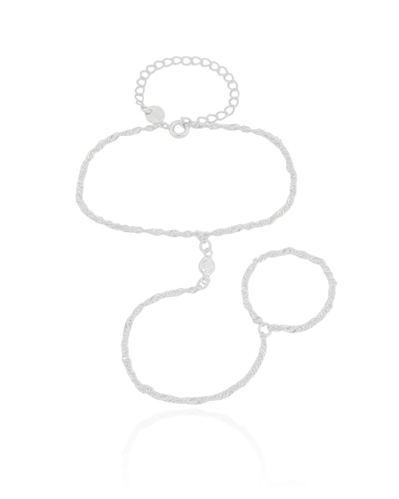 Pulseira Hand Chain Singapura 2 mm Ródio Branco