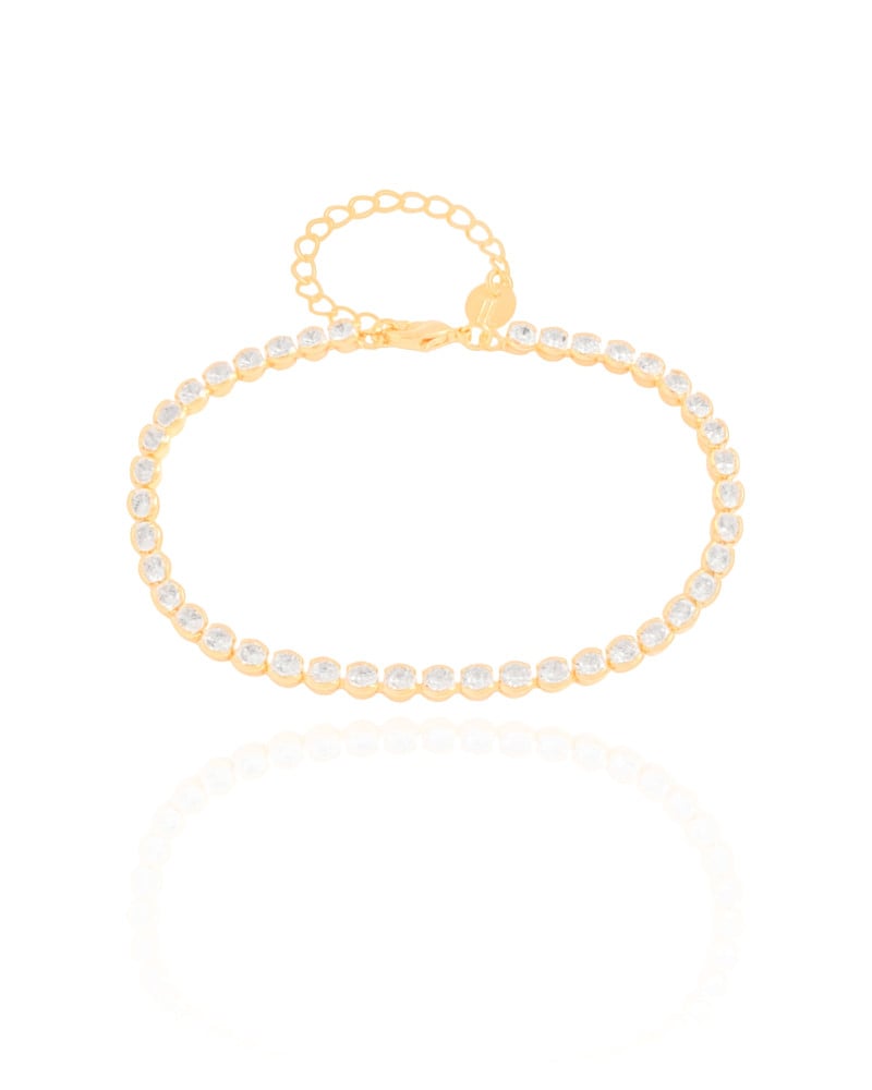 Pulseira Riviera Cravação Inglesa Cristal 3 mm Banhado a Ouro 18K