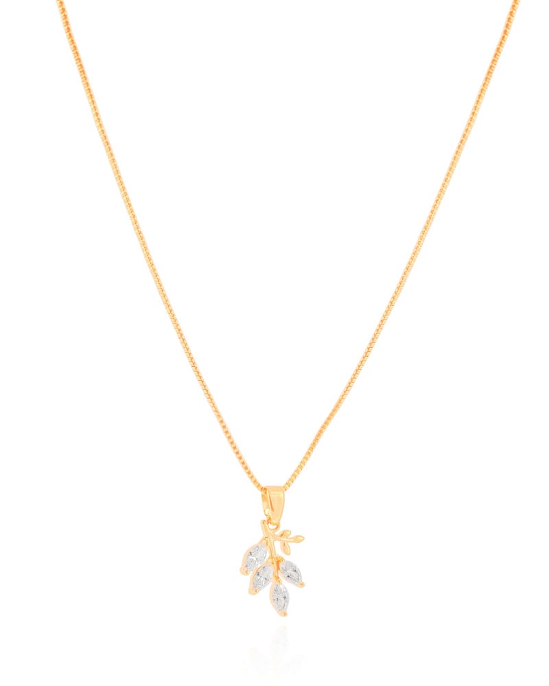 Gargantilha Veneziana Folha Navetes Cristal Banhado a Ouro 18K - 45 cm