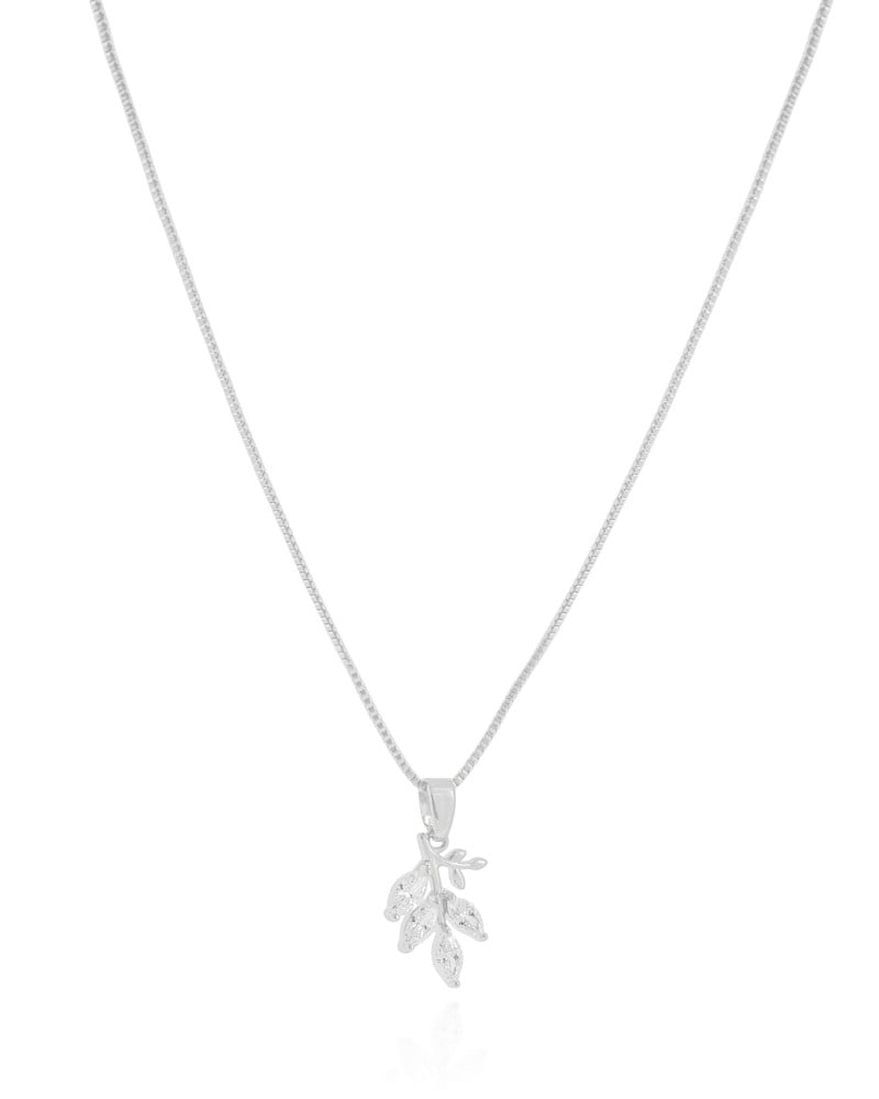 Gargantilha Veneziana Folha Navetes Cristal Ródio Branco - 45 cm