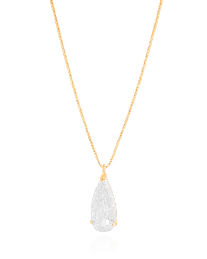 Gargantilha Longa Gota Cristal 2.6 cm Banhado a Ouro 18K - 60 cm