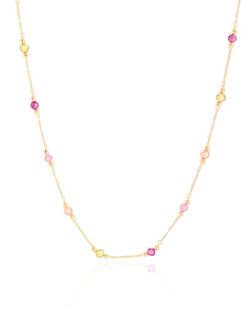 Choker Elos Cristais Coloridos 3 mm Banhado a Ouro 18K