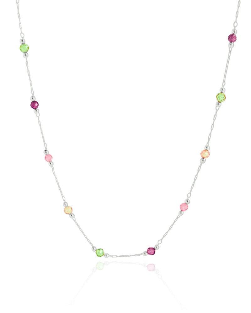 Choker Elos Cristais Coloridos 3 mm Ródio Branco