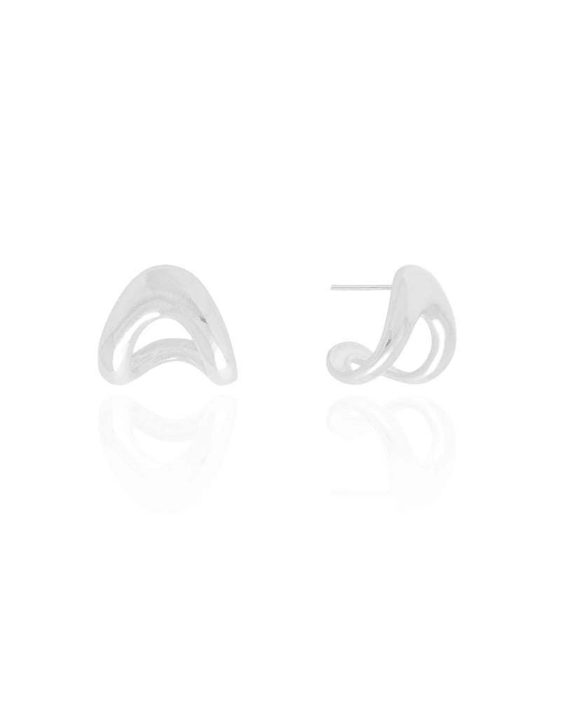 Brinco Argola Orgânica Lisa 1.6 cm Ródio Branco