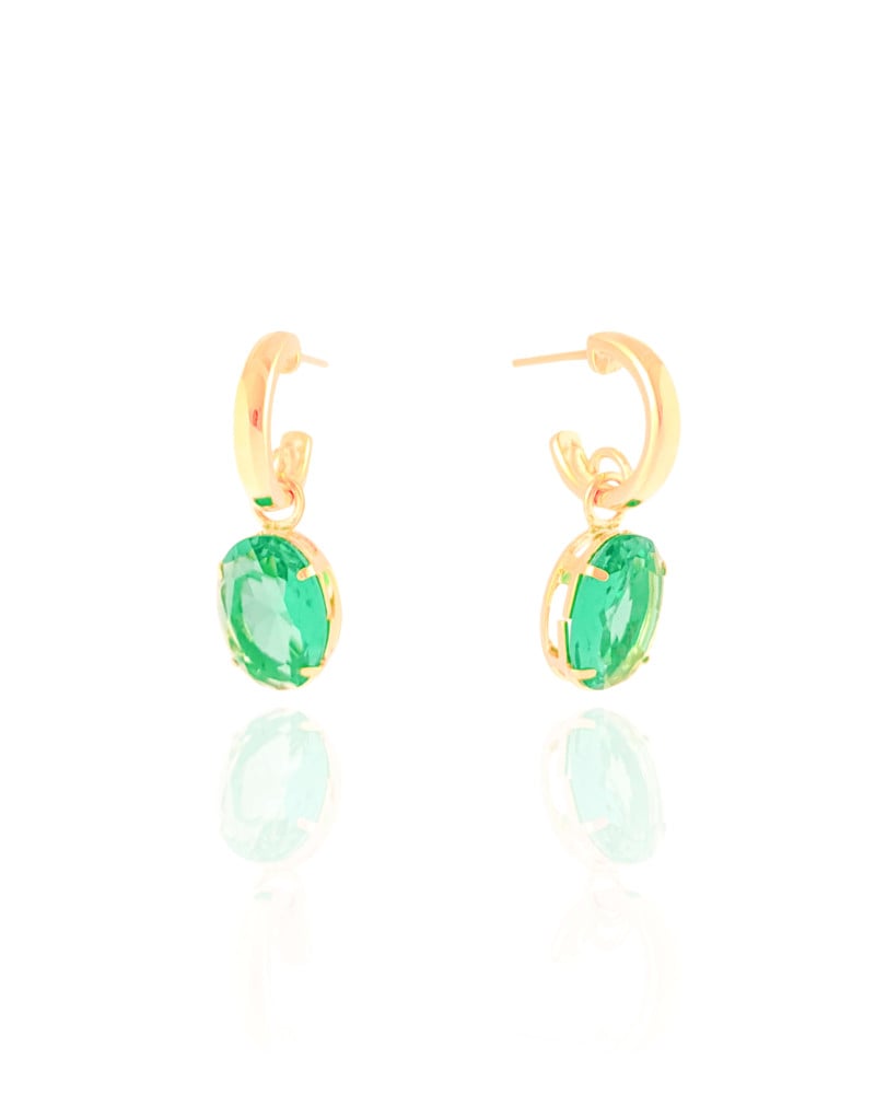 Brinco Argola Lisa Ponto de Luz Oval Turmalina 3.1 cm Banhado a Ouro 18K