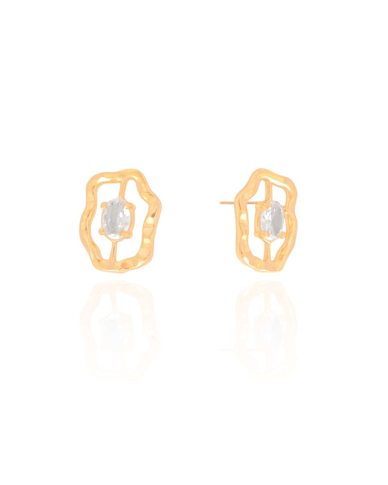 Brinco Orgânico Ponto de Luz Oval Cristal Banhado a Ouro 18K