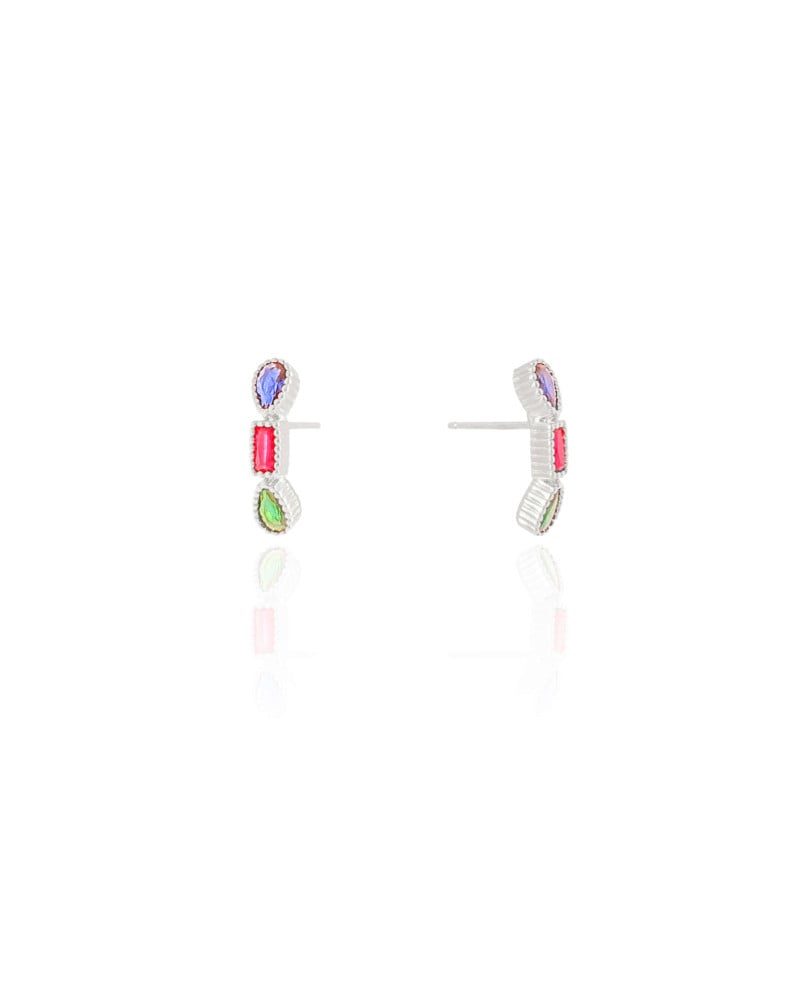 Ear Hook Geométrico Colorido Ródio Branco