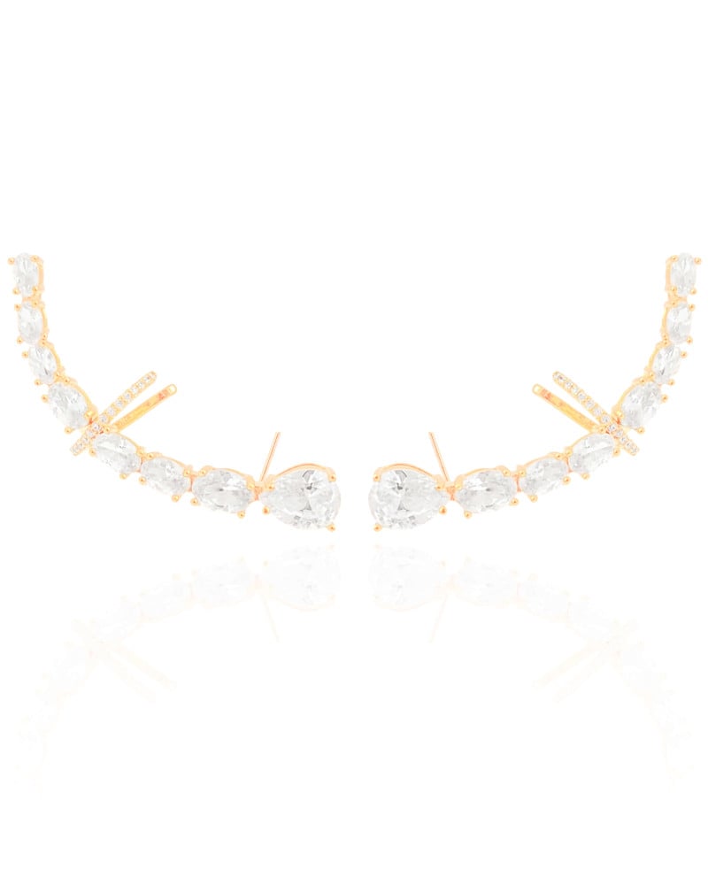 Ear Cuff Pontos de Luz Ovais Cravejado Cristal Banhado a Ouro 18K