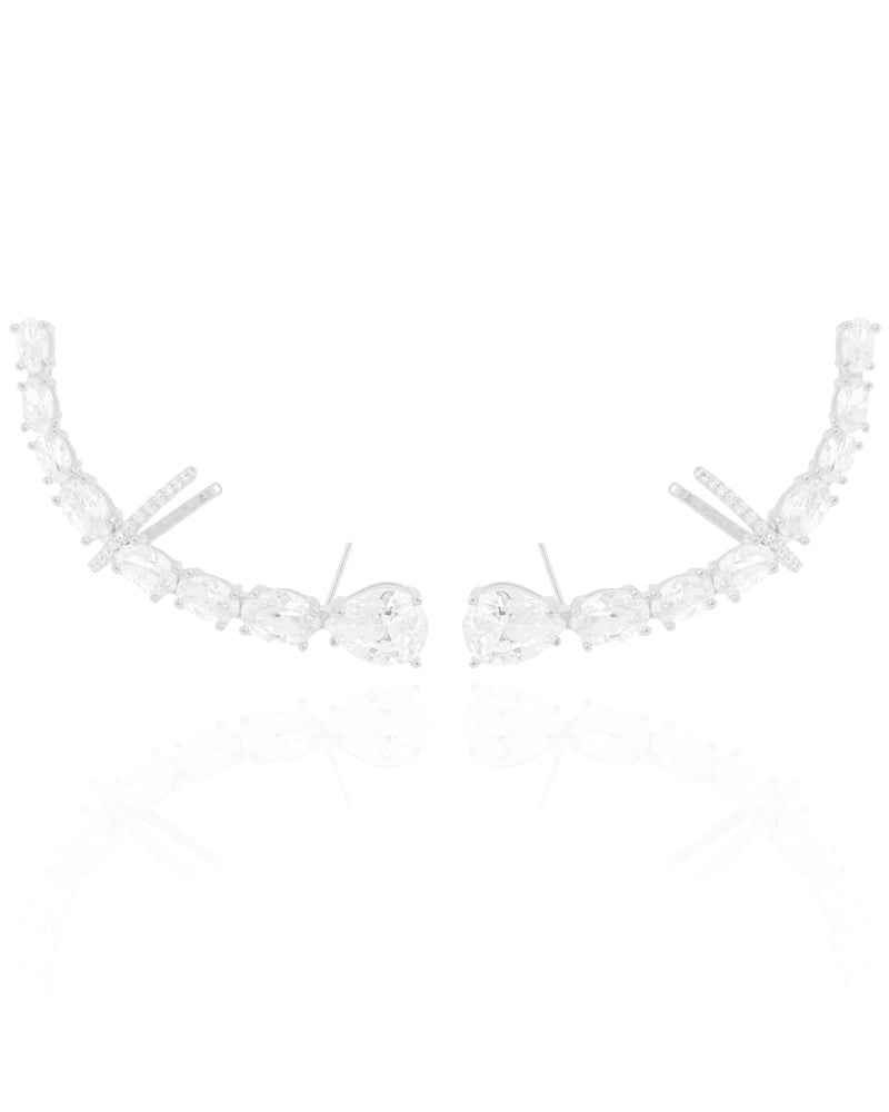 Ear Cuff Pontos de Luz Ovais Cravejado Cristal Ródio Branco
