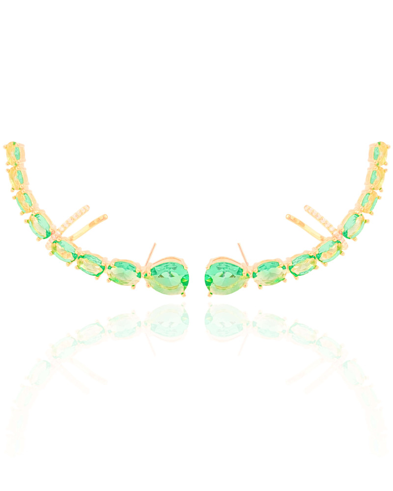 Ear Cuff Pontos de Luz Ovais Turmalina Cravejado Cristal Banhado a Ouro 18K