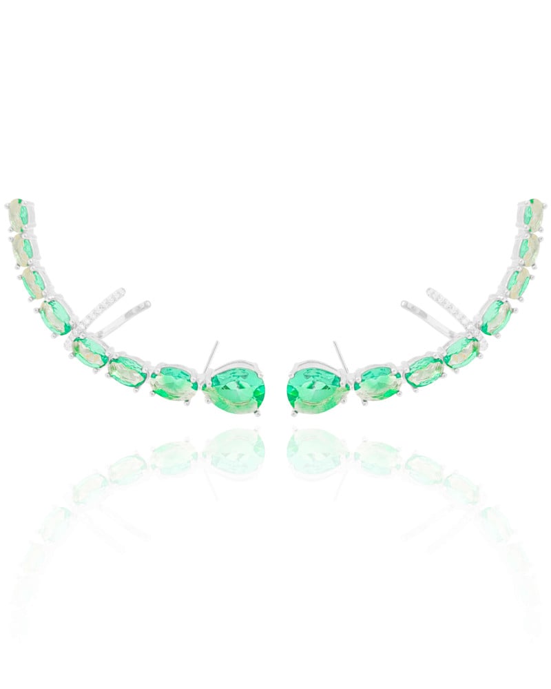Ear Cuff Pontos de Luz Ovais Turmalina Cravejado Cristal Ródio Branco