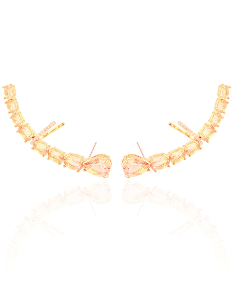 Ear Cuff Pontos de Luz Ovais Morganita Cravejado Cristal Banhado a Ouro 18K