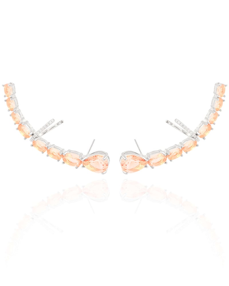 Ear Cuff Pontos de Luz Ovais Morganita Cravejado Cristal Ródio Branco