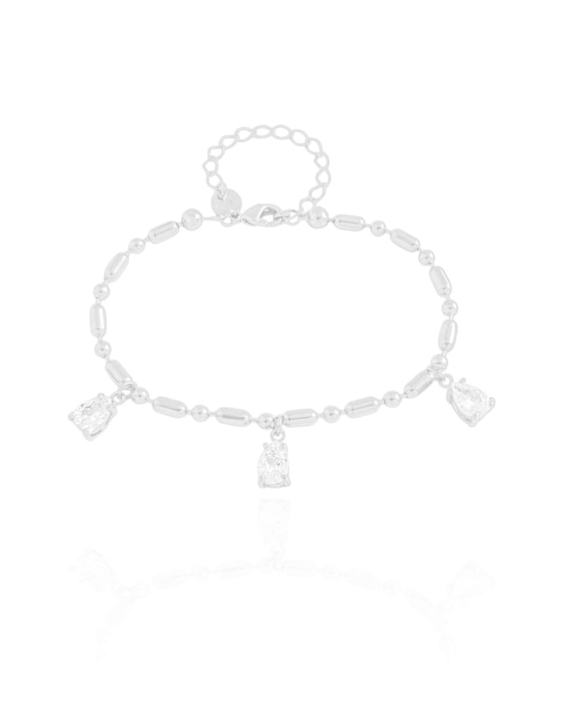 Pulseira Gomos Gotas Cristal Ródio Branco