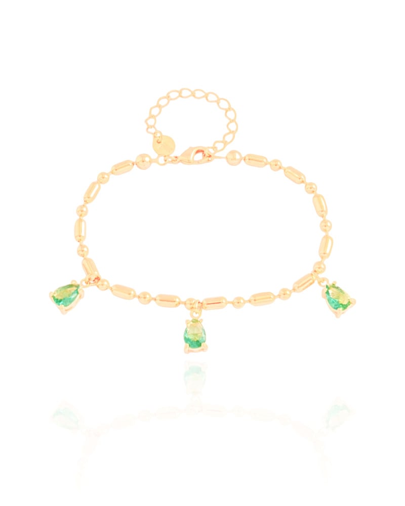 Pulseira Gomos Gotas Turmalina Banhado a Ouro 18K