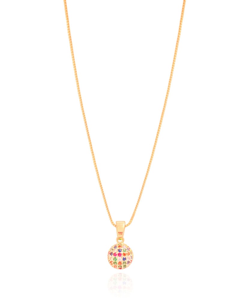 Gargantilha Veneziana Pingente Redondo Colorido Banhado a Ouro 18K - 45 cm