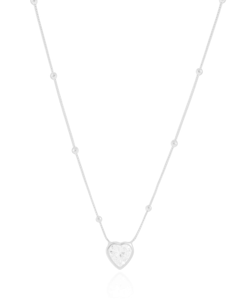 Gargantilha Veneziana Bolinhas Coração Cristal Ródio Branco - 45 cm