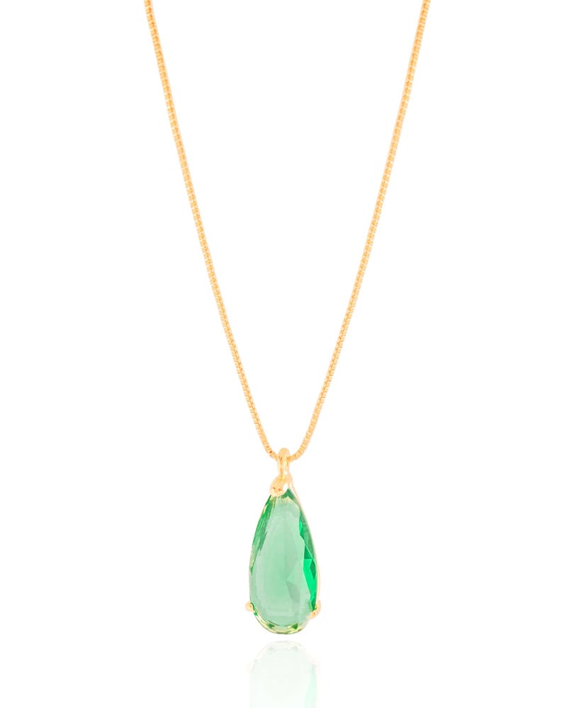Gargantilha Longa Gota Turmalina 2.6 cm Banhado a Ouro 18K - 60 cm