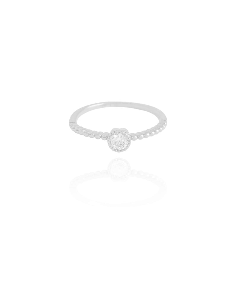 Anel Bolinhas Ponto de Luz Cristal Tamanho 15 Ródio Branco