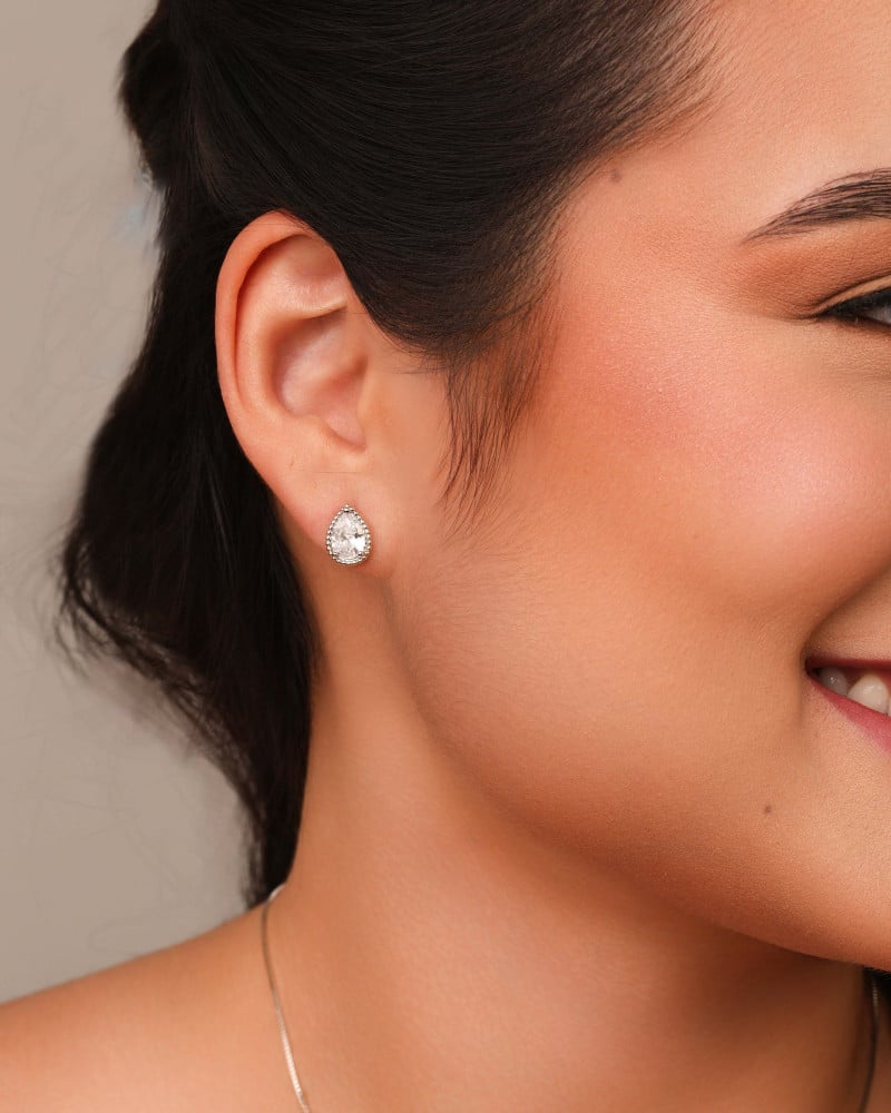 Brinco Gota Cristal Detalhada Ródio Branco