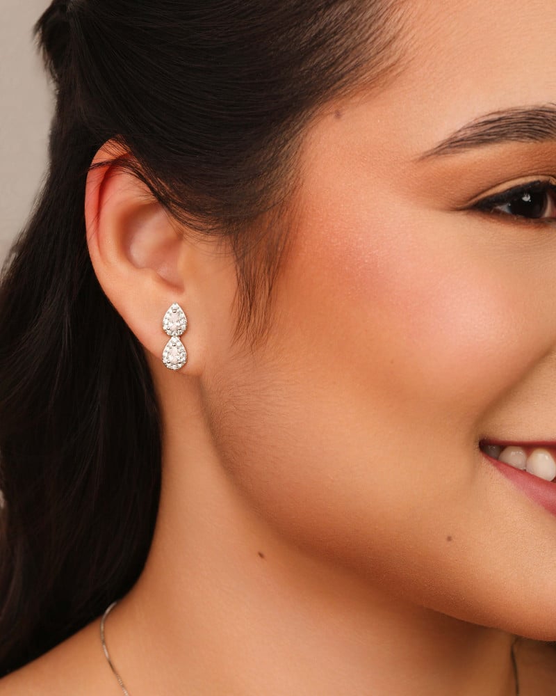 Brinco Gota Dupla Cravejada Cristal Ródio Branco